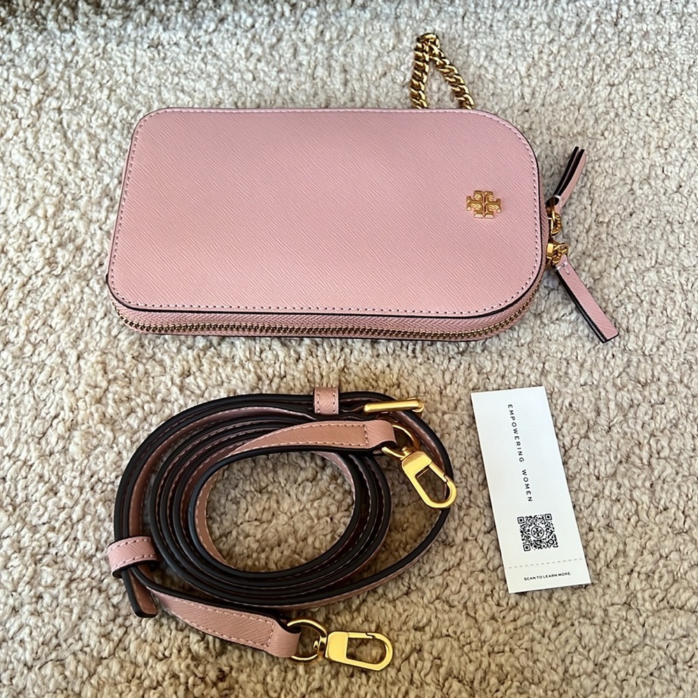Tory Burch Emerson phone crossbody light meadow sweet in pink quartz . - Picture 3 of 9